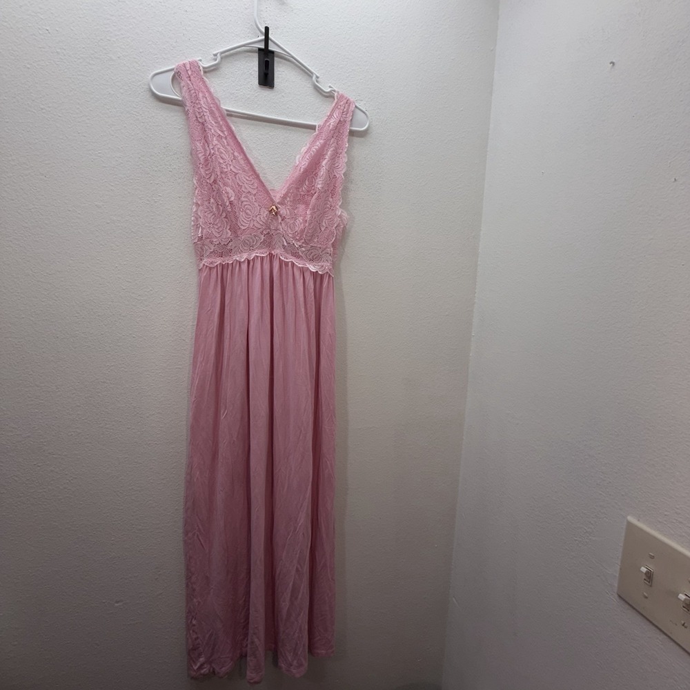 Alcea Rosea Pink Long Nightgown Lingerie Sz S Adjustable Straps Babydoll Lounge